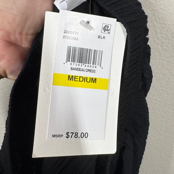 Becca Medium Ponza Bandeau Strapless Swim Coverup Dress Black Smocked Waist - Picture 8 of 9